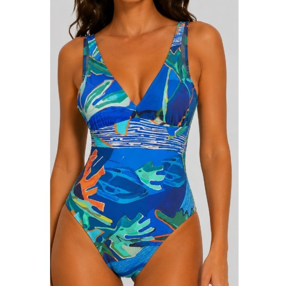 Dolcezza Women's Royal Blue Multi Palmetto Series Swimsuit Size XL NWT